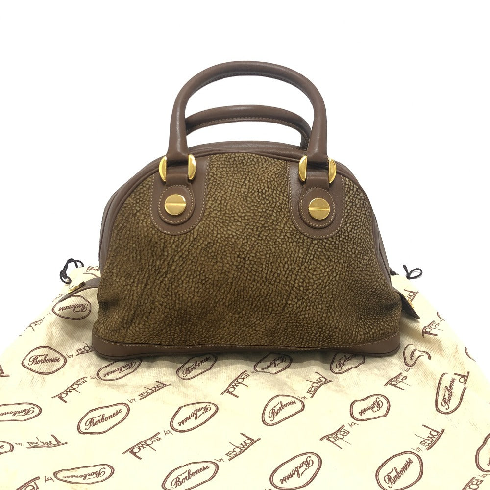 BORBONESE Bag Handbag Bowling Bag Quail Pattern Handbag Leather Women's Brown