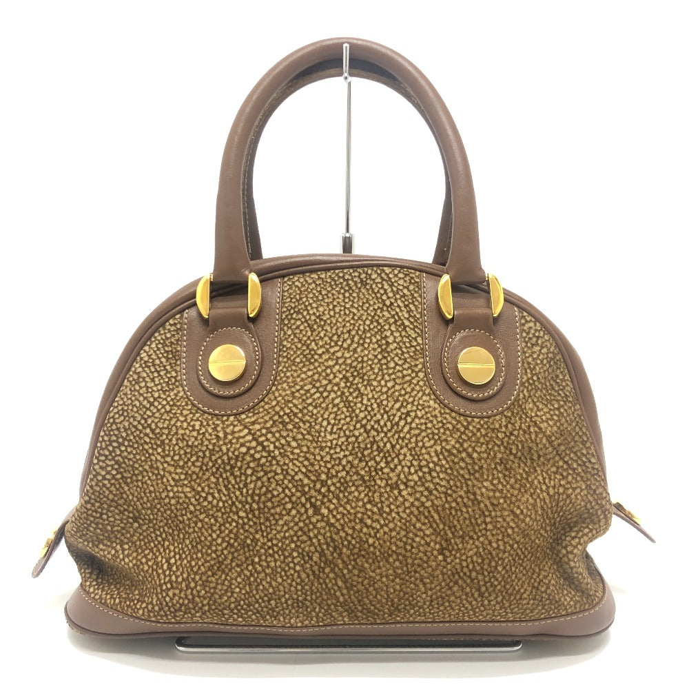 BORBONESE Bag Handbag Bowling Bag Quail Pattern Handbag Leather Women's Brown