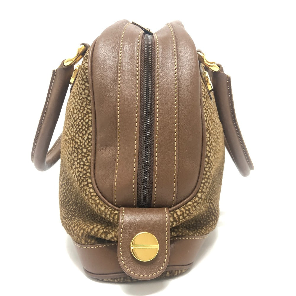 BORBONESE Bag Handbag Bowling Bag Quail Pattern Handbag Leather Women's Brown