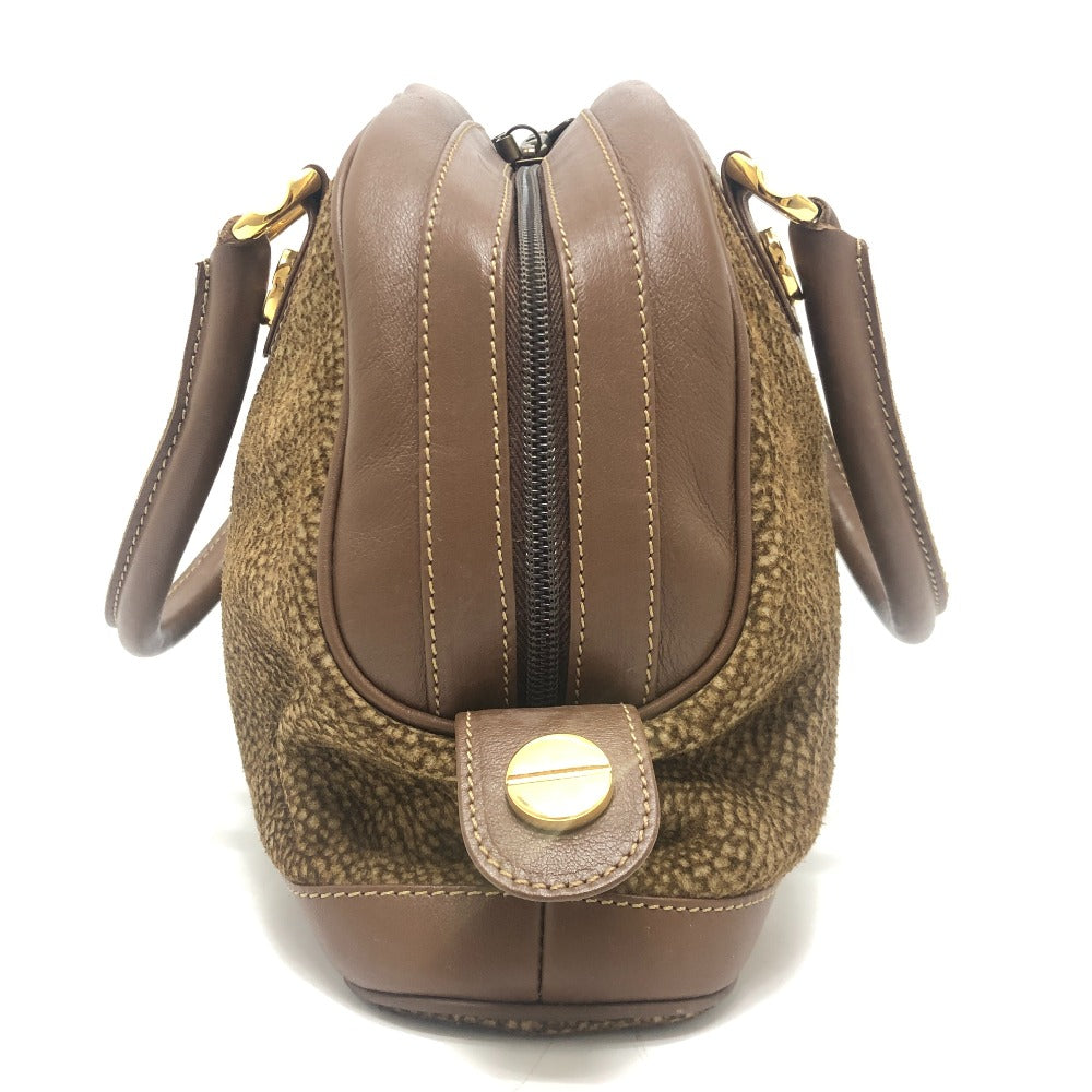 BORBONESE Bag Handbag Bowling Bag Quail Pattern Handbag Leather Women's Brown