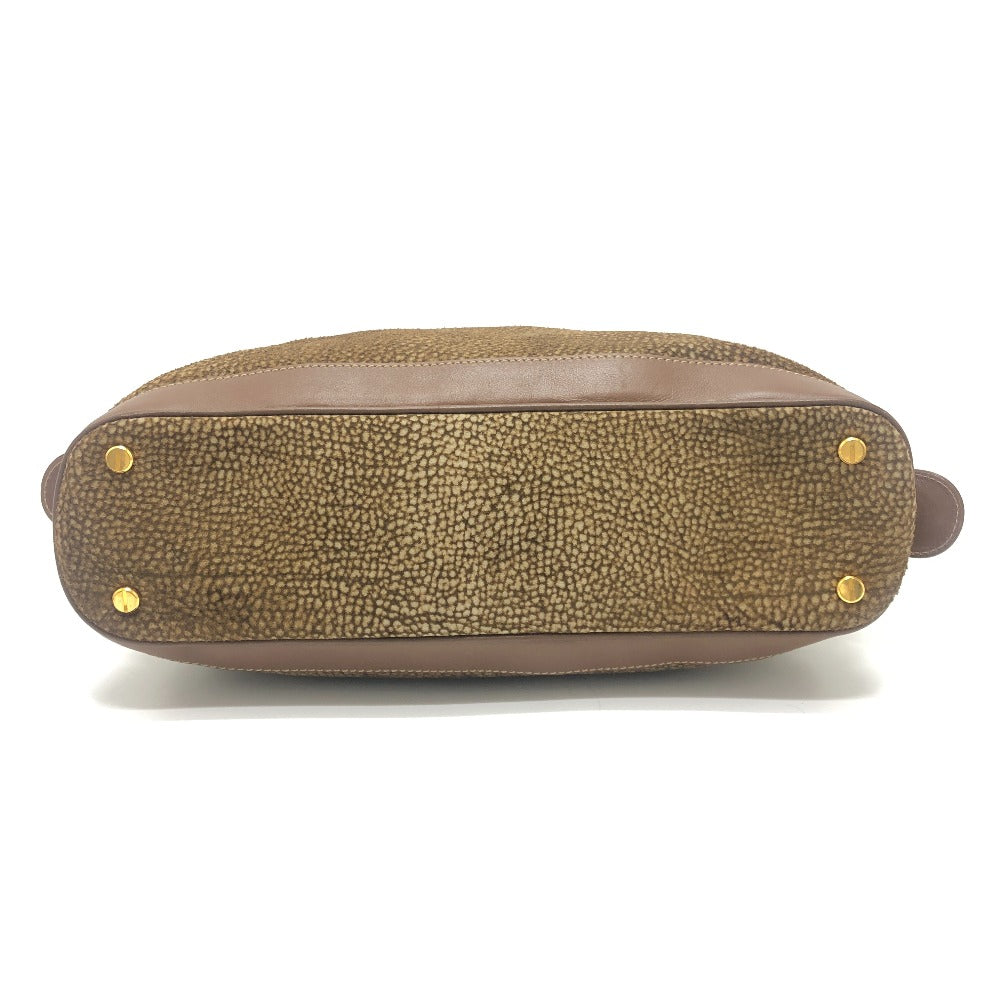 BORBONESE Bag Handbag Bowling Bag Quail Pattern Handbag Leather Women's Brown