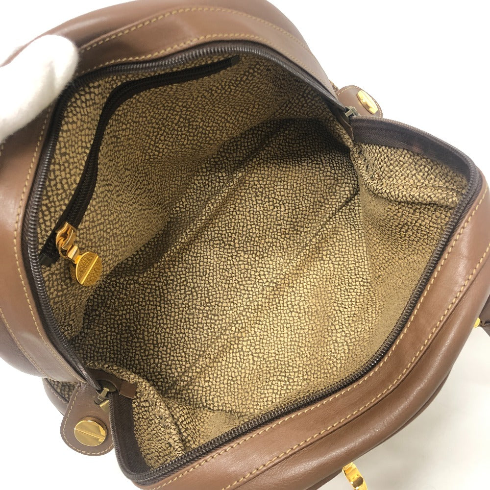 BORBONESE Bag Handbag Bowling Bag Quail Pattern Handbag Leather Women's Brown