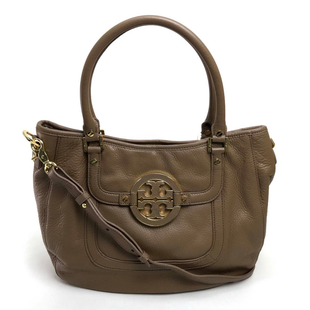 Tory Burch logo Tote Bag Bag 2WAY Bag Shoulder Bag Hand Bag Leather Brown Used