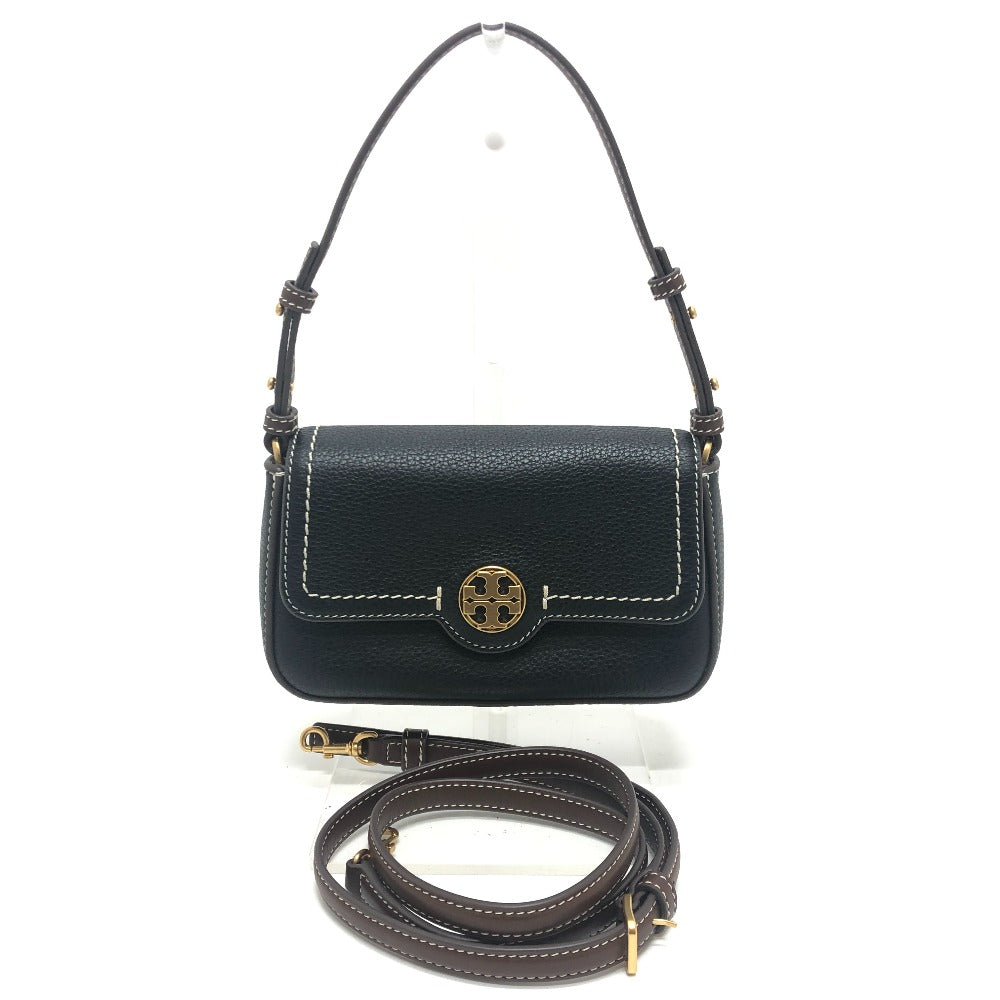 Tory Burch logo Pochette 2-Way Bag with Replacement Strap Shoulder Bag Leather Black Used