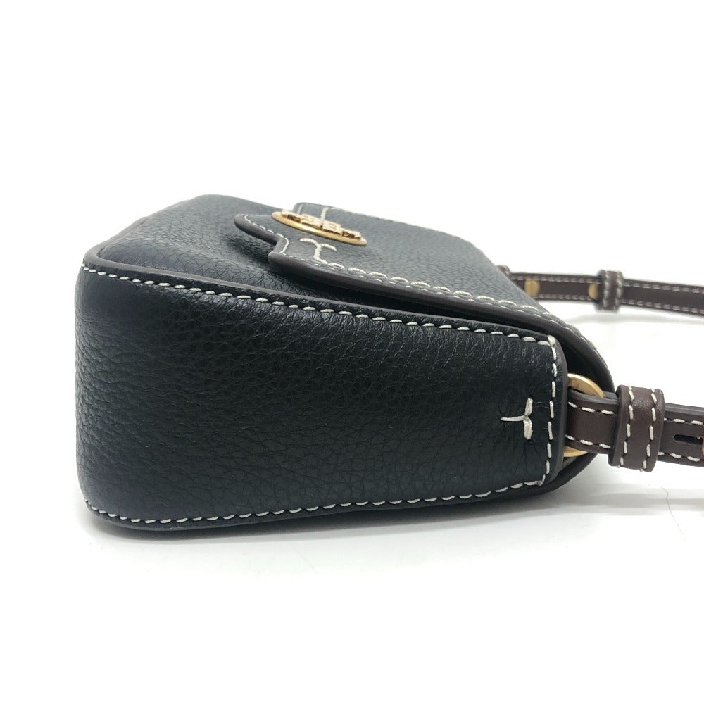 Tory Burch logo Pochette 2-Way Bag with Replacement Strap Shoulder Bag Leather Black Used
