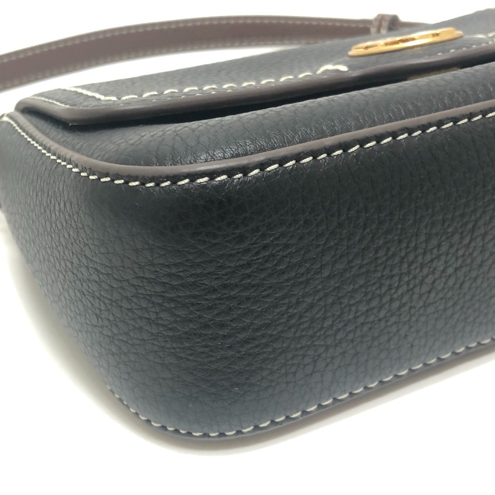 Tory Burch logo Pochette 2-Way Bag with Replacement Strap Shoulder Bag Leather Black Used