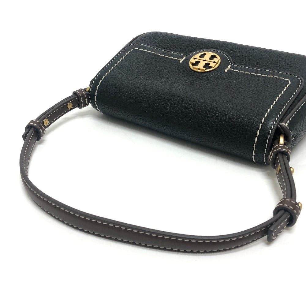 Tory Burch logo Pochette 2-Way Bag with Replacement Strap Shoulder Bag Leather Black Used