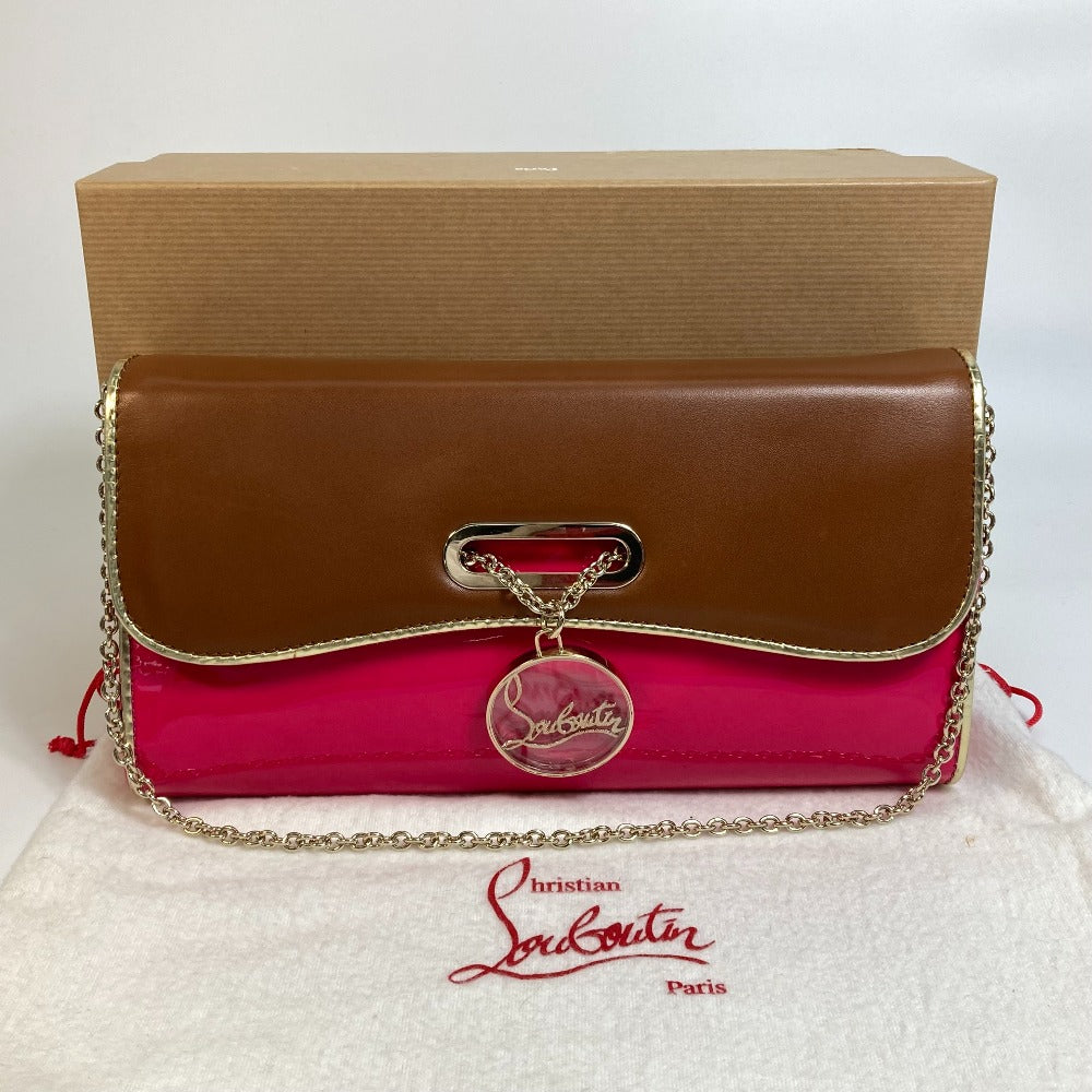 Christian Louboutin 1120586 Two-Tone Riviera Handbag/Clutch Bag in Brown and Pink Calfskin
