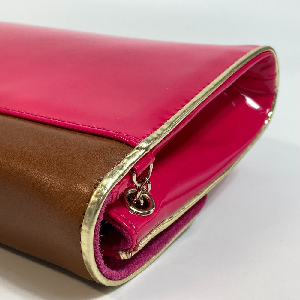 Christian Louboutin 1120586 Two-Tone Riviera Handbag/Clutch Bag in Brown and Pink Calfskin