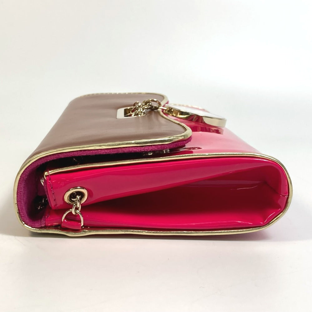 Christian Louboutin 1120586 Two-Tone Riviera Handbag/Clutch Bag in Brown and Pink Calfskin