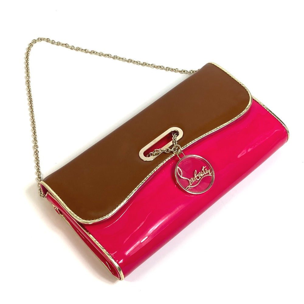 Christian Louboutin 1120586 Two-Tone Riviera Handbag/Clutch Bag in Brown and Pink Calfskin