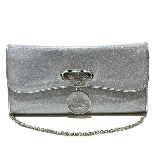 Christian Louboutin 1145132 Glitter Riviera Bag, 2-Way Chain Shoulder Bag/Clutch Bag, PVC, Women's, Silver