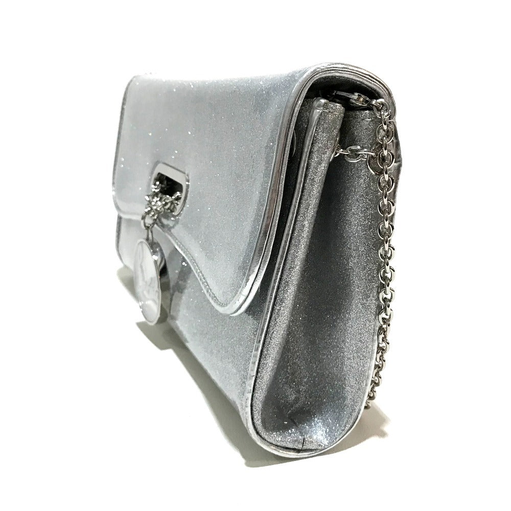 Christian Louboutin 1145132 Glitter Riviera Bag, 2-Way Chain Shoulder Bag/Clutch Bag, PVC, Women's, Silver