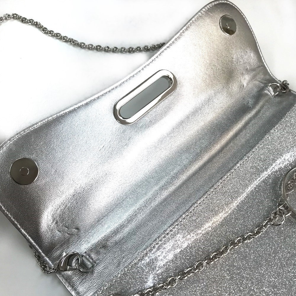 Christian Louboutin 1145132 Glitter Riviera Bag, 2-Way Chain Shoulder Bag/Clutch Bag, PVC, Women's, Silver