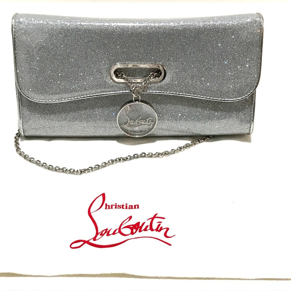 Christian Louboutin 1145132 Glitter Riviera Bag, 2-Way Chain Shoulder Bag/Clutch Bag, PVC, Women's, Silver