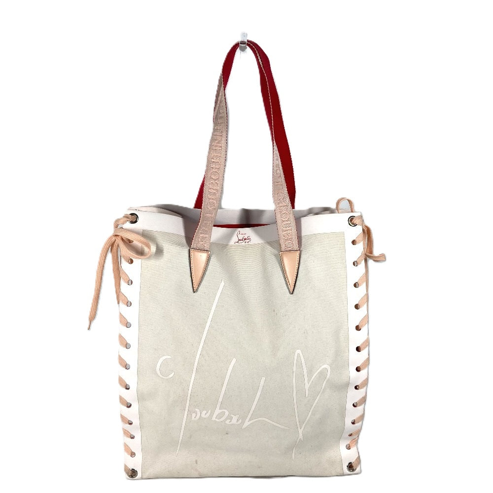 Christian Louboutin 縦型 トートバッグ カバン カバレース CABALACE シューレース ショルダーバッグ キャンバス/レザー レディース ホワイト
