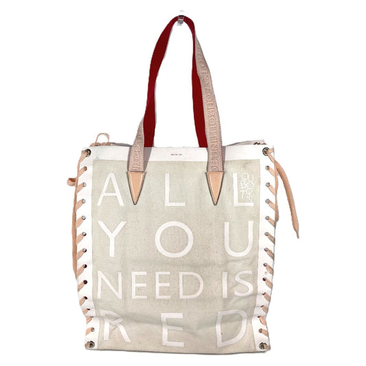 Christian Louboutin กระเป๋าโท้ทแนวตั้ง CABALACE กระเป๋าสะพายข้างผ้าแคนวาส/หนังสำหรับผู้หญิง สีขาว