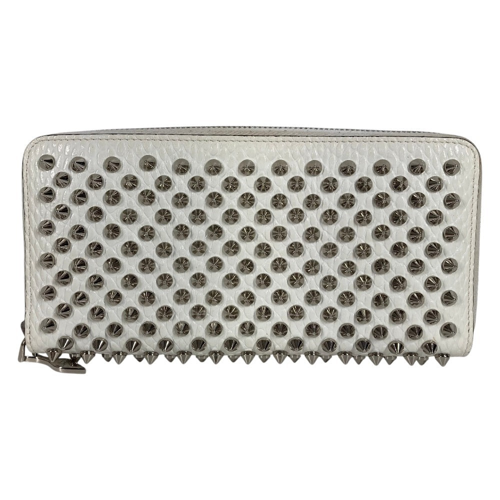 Christian Louboutin 3205076 Studded Long Wallet Round Zipper Leather Unisex White
