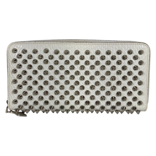 Christian Louboutin 3205076 Studded Long Wallet Round Zipper Leather Unisex White