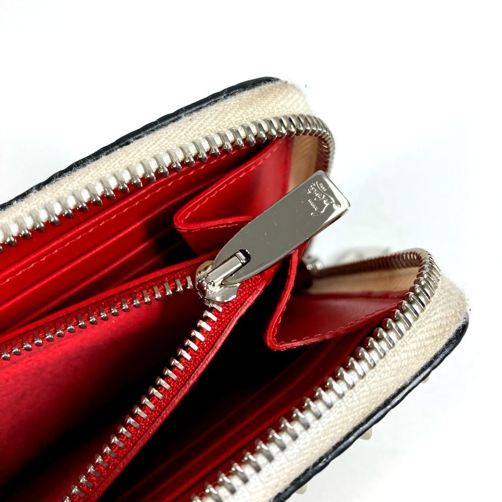 Christian Louboutin 3205076 Studded Long Wallet Round Zipper Leather Unisex White