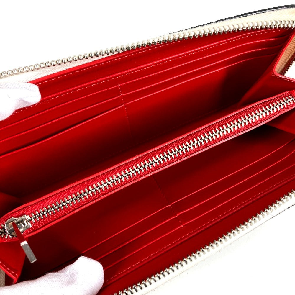 Christian Louboutin 3205076 Studded Long Wallet Round Zipper Leather Unisex White