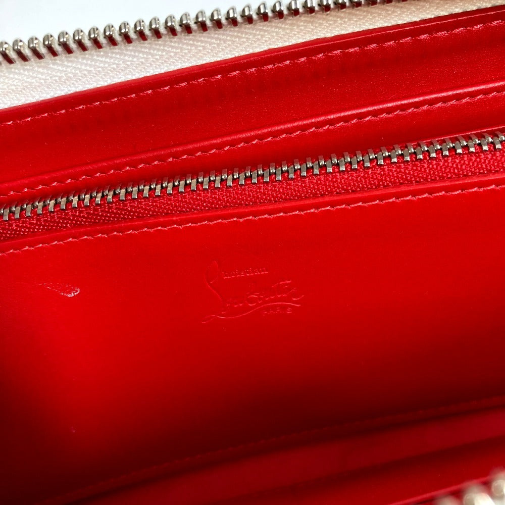 Christian Louboutin 3205076 Studded Long Wallet Round Zipper Leather Unisex White