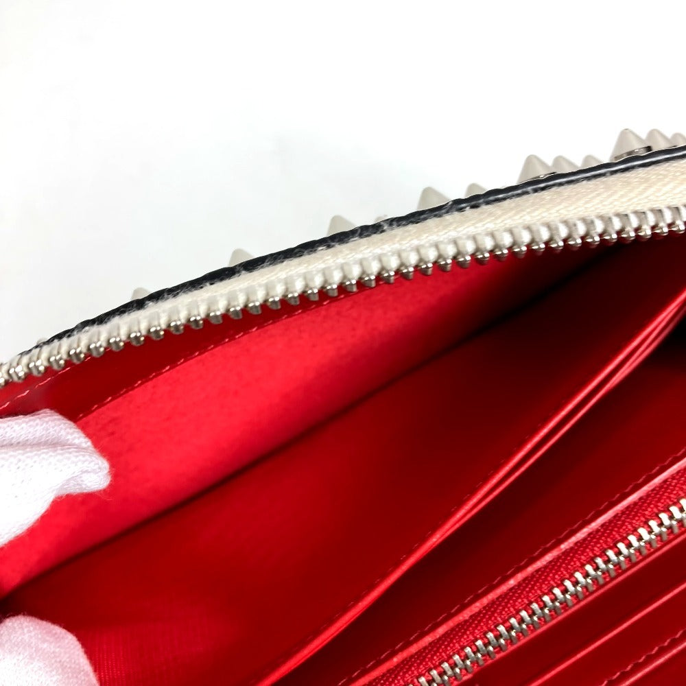 Christian Louboutin 3205076 Studded Long Wallet Round Zipper Leather Unisex White