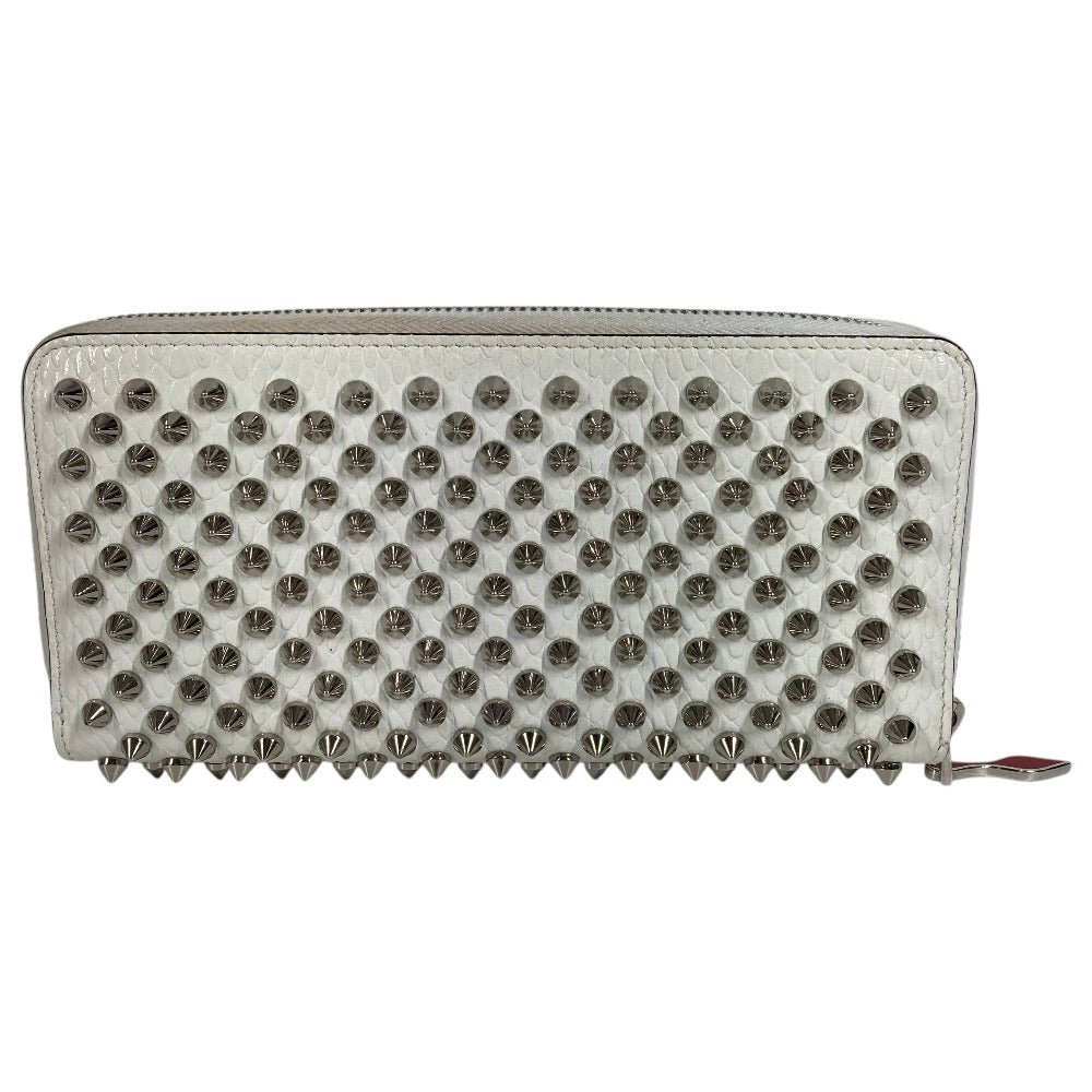 Christian Louboutin 3205076 Studded Long Wallet Round Zipper Leather Unisex White