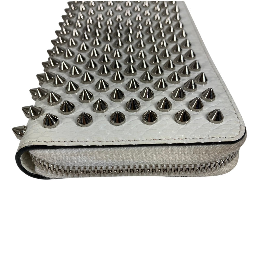 Christian Louboutin 3205076 Studded Long Wallet Round Zipper Leather Unisex White