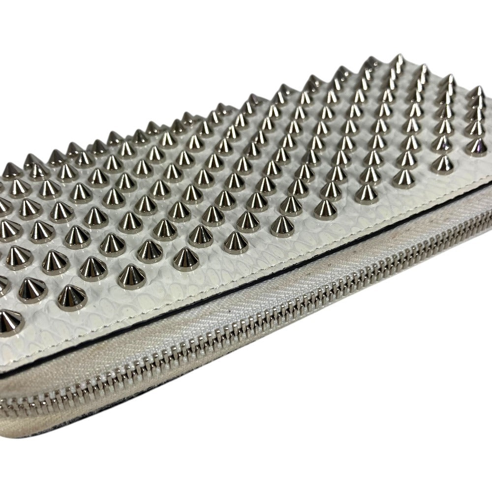 Christian Louboutin 3205076 Studded Long Wallet Round Zipper Leather Unisex White