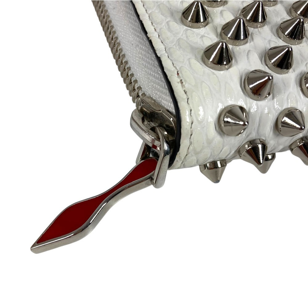 Christian Louboutin 3205076 Studded Long Wallet Round Zipper Leather Unisex White
