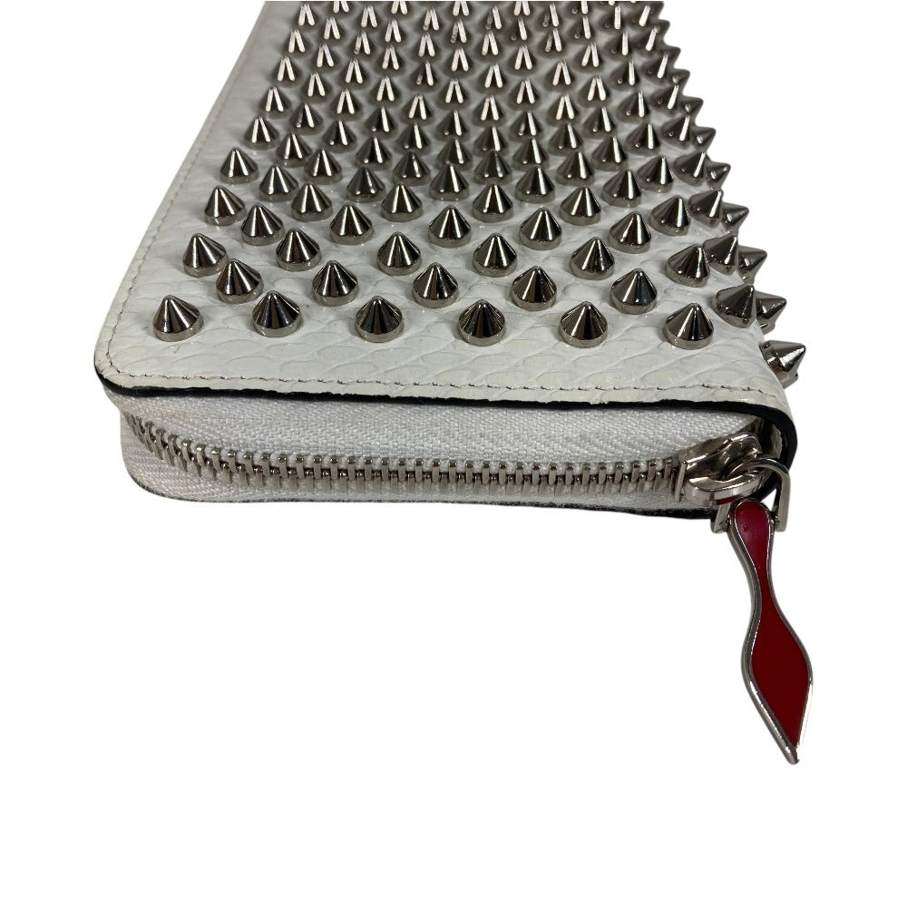Christian Louboutin 3205076 Studded Long Wallet Round Zipper Leather Unisex White