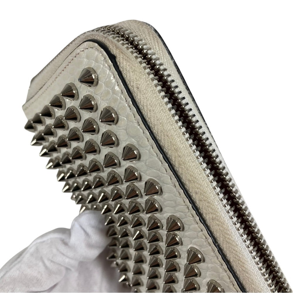 Christian Louboutin 3205076 Studded Long Wallet Round Zipper Leather Unisex White