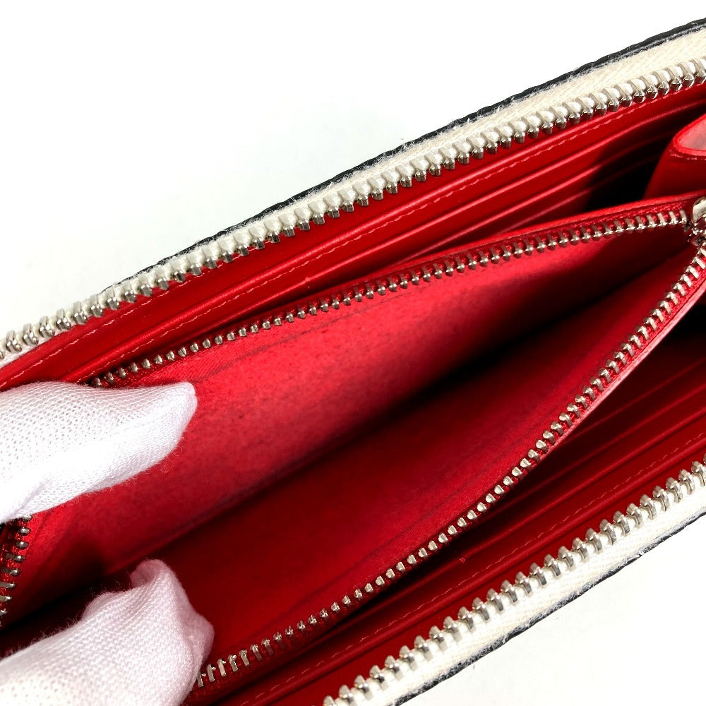 Christian Louboutin 3205076 Studded Long Wallet Round Zipper Leather Unisex White
