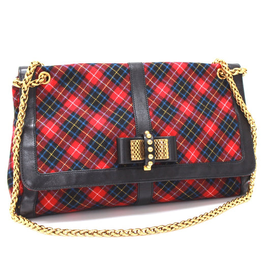 Christian Louboutin Checkered Sweet Charity Shoulder Bag in Canvas/Leather, Red