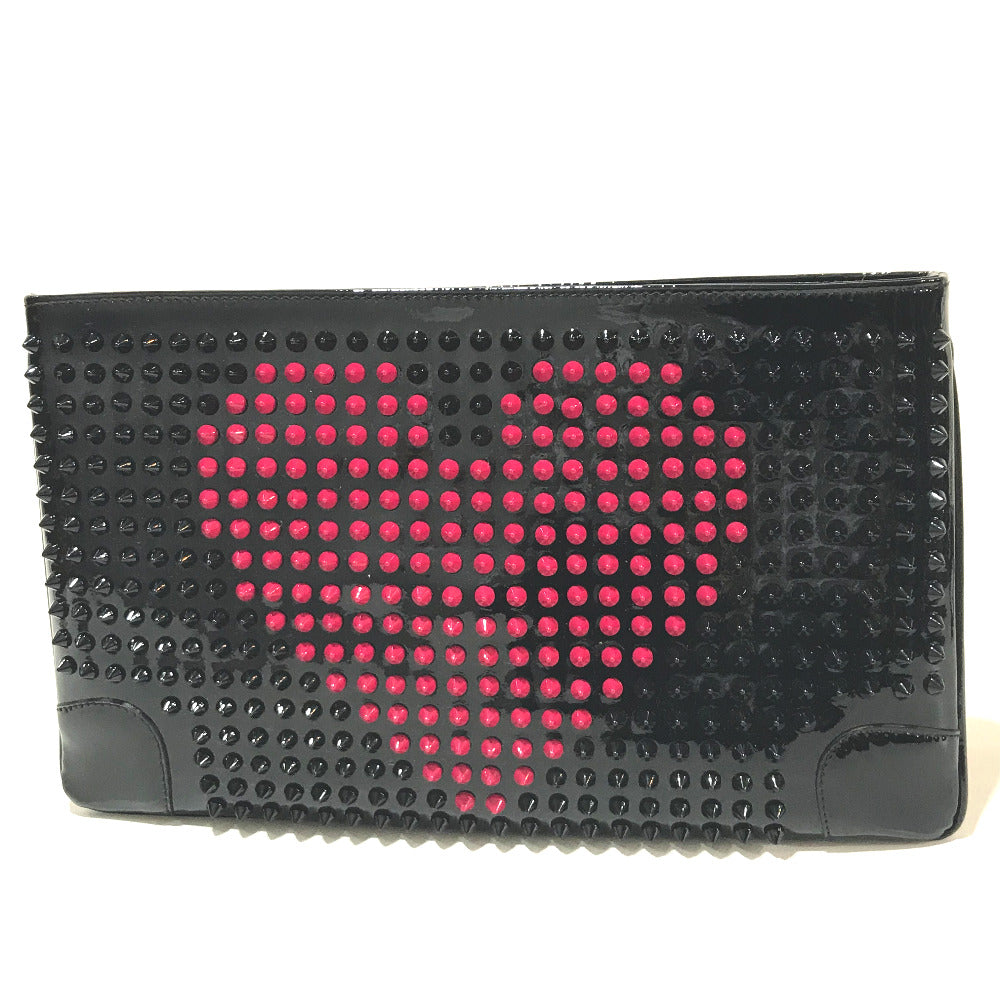 Christian Louboutin Spike Studs Rubi Poche Valentine 2-Way Clutch Bag in Patent Leather, Black