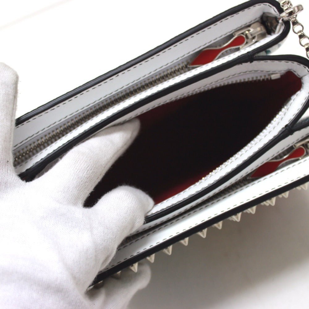 Christian Louboutin Botanical Pattern Spike Studs Crossbody Chain Shoulder Bag in Patent Calf Leather, Women's, White