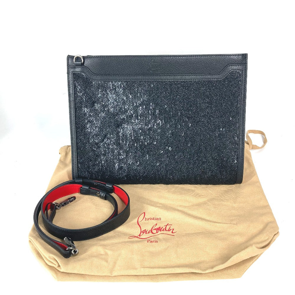 Christian Louboutin SKY スカイ スパンコール 2WAYバッグ クラッチバッグ 斜め掛け ショルダーバッグ レザー ユニセックス ブラック