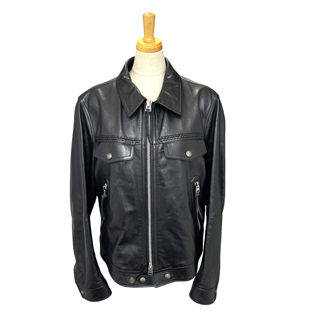 TOM FORD BY475 TFL856 編み込み ジップアップ ダウン アパレル ライダースジャケット レザー メンズ ブラック