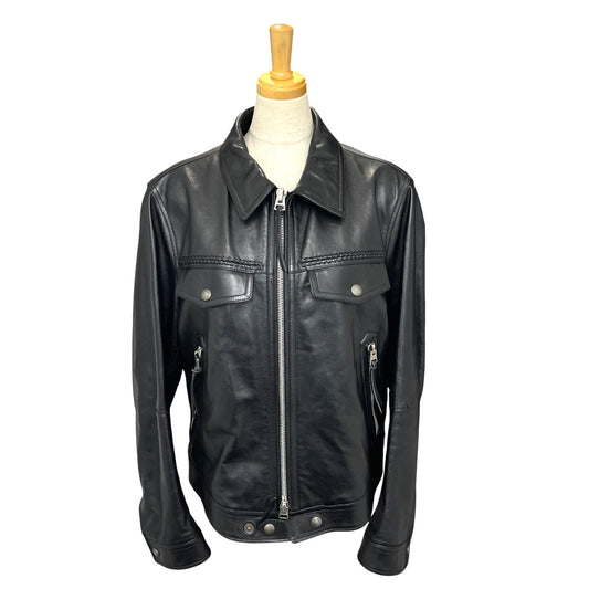 TOM FORD BY475 TFL856 編み込み ジップアップ ダウン アパレル ライダースジャケット レザー メンズ ブラック