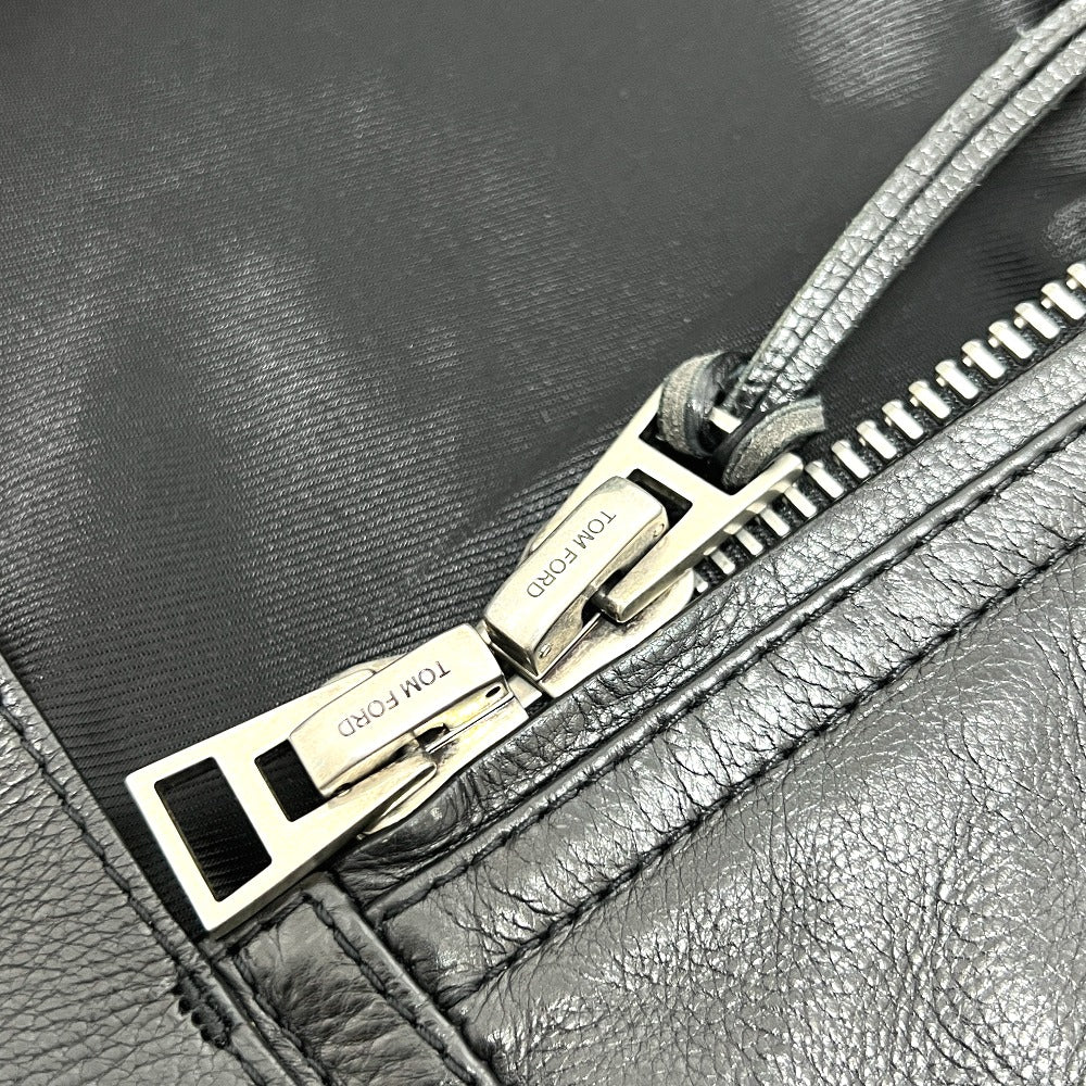 TOM FORD BY475 TFL856 編み込み ジップアップ ダウン アパレル ライダースジャケット レザー メンズ ブラック