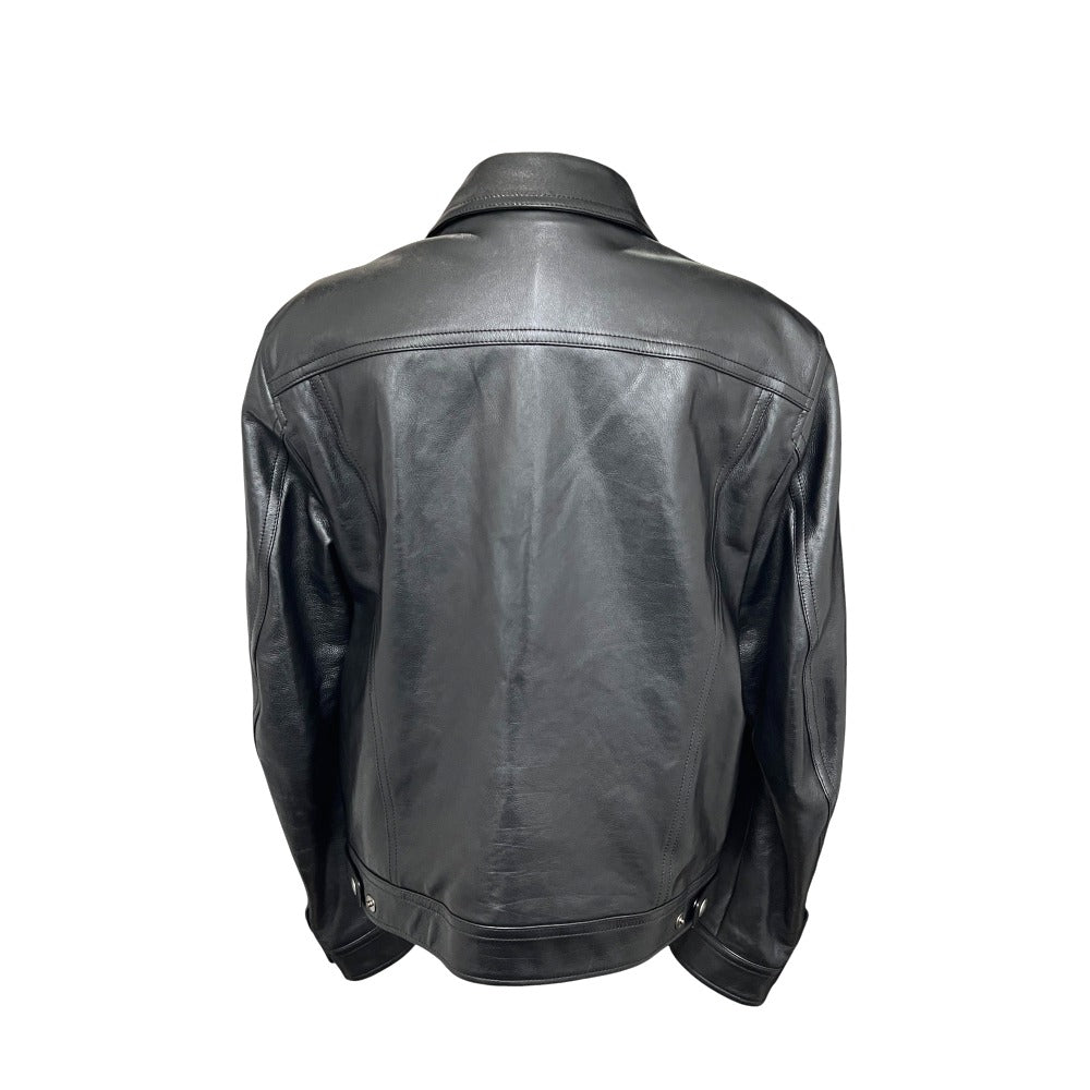 TOM FORD BY475 TFL856 編み込み ジップアップ ダウン アパレル ライダースジャケット レザー メンズ ブラック