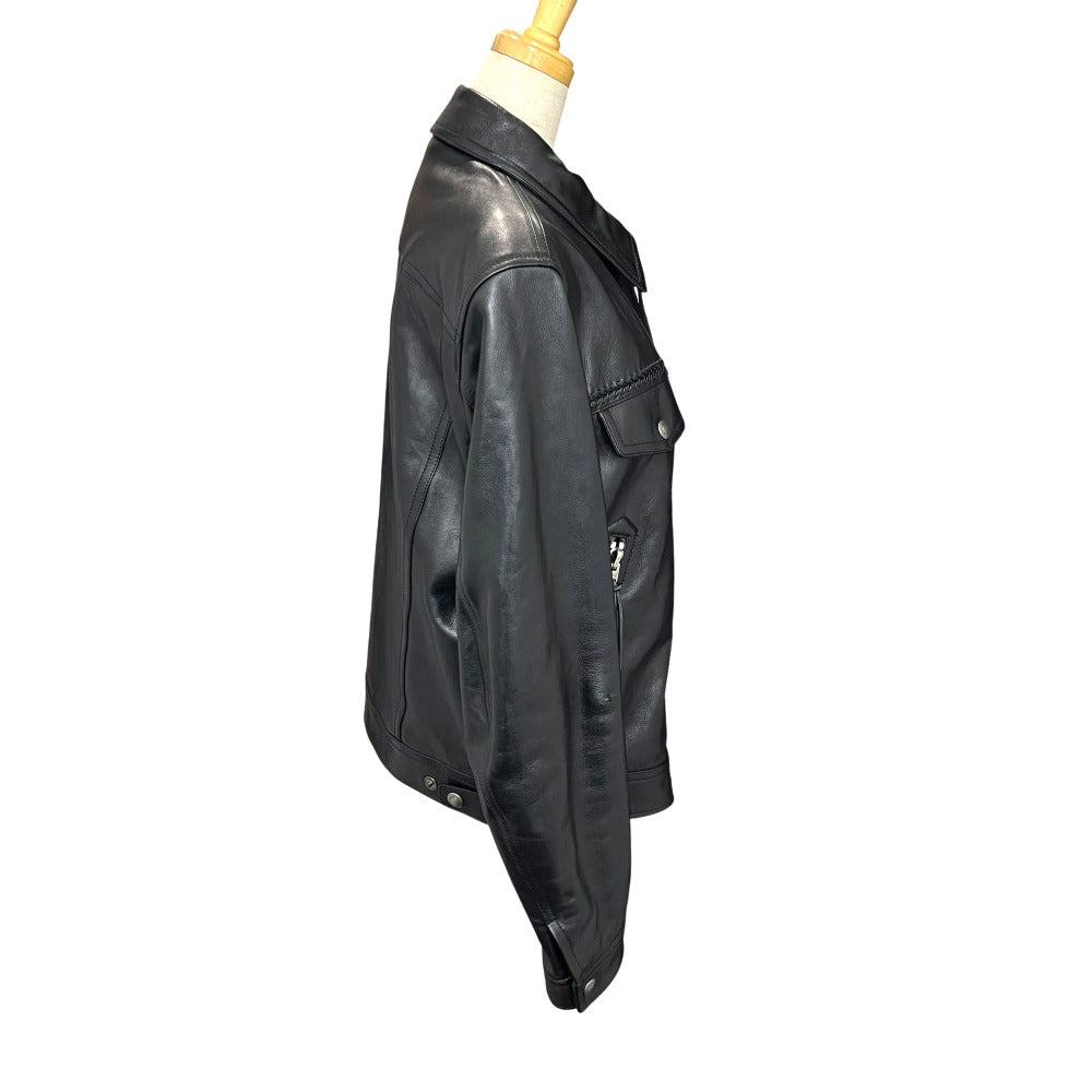 TOM FORD BY475 TFL856 編み込み ジップアップ ダウン アパレル ライダースジャケット レザー メンズ ブラック