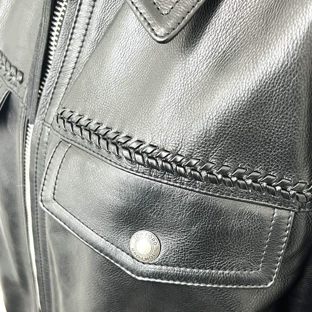 TOM FORD BY475 TFL856 編み込み ジップアップ ダウン アパレル ライダースジャケット レザー メンズ ブラック