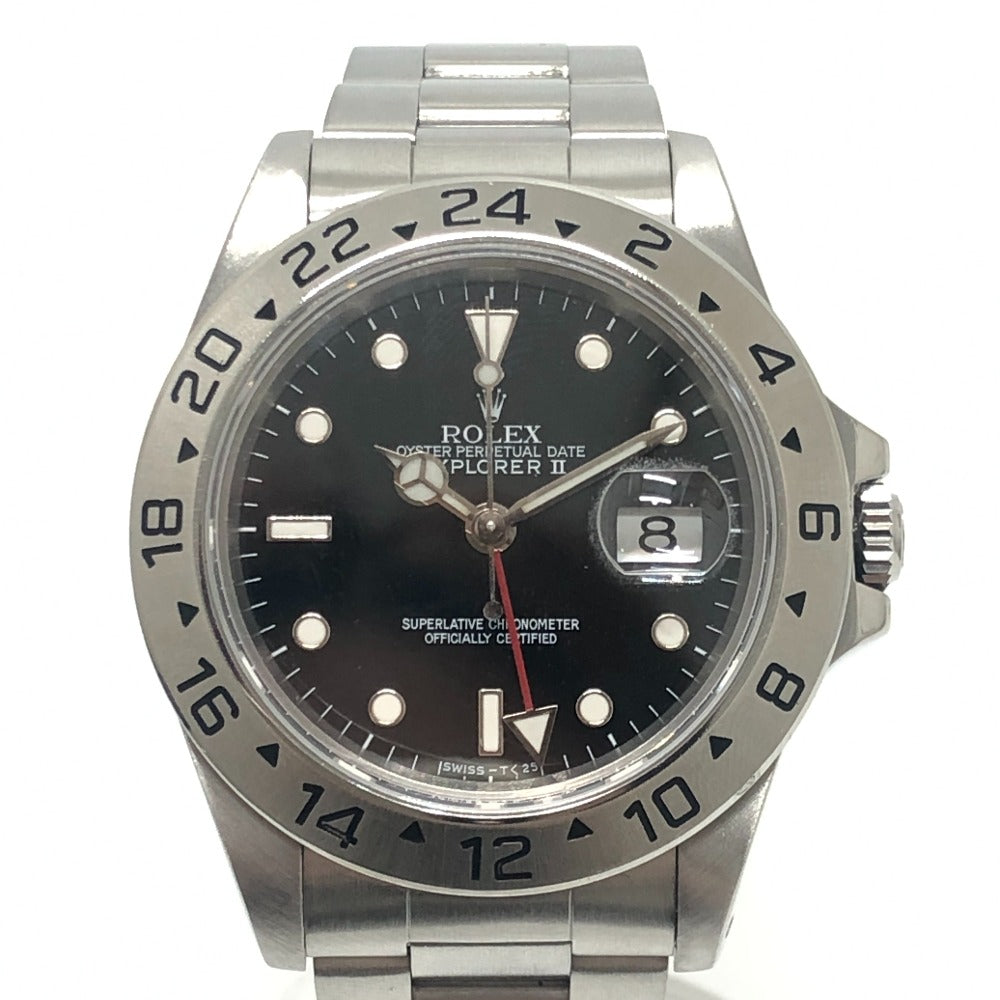 ROLEX 16570 Explorer II X-serial Automatic Date Watch Black Dial Wristwatch SS Men's Silver
