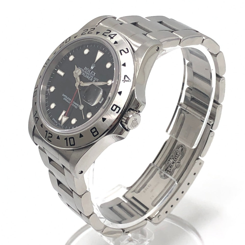 ROLEX 16570 Explorer II X-serial Automatic Date Watch Black Dial Wristwatch SS Men's Silver