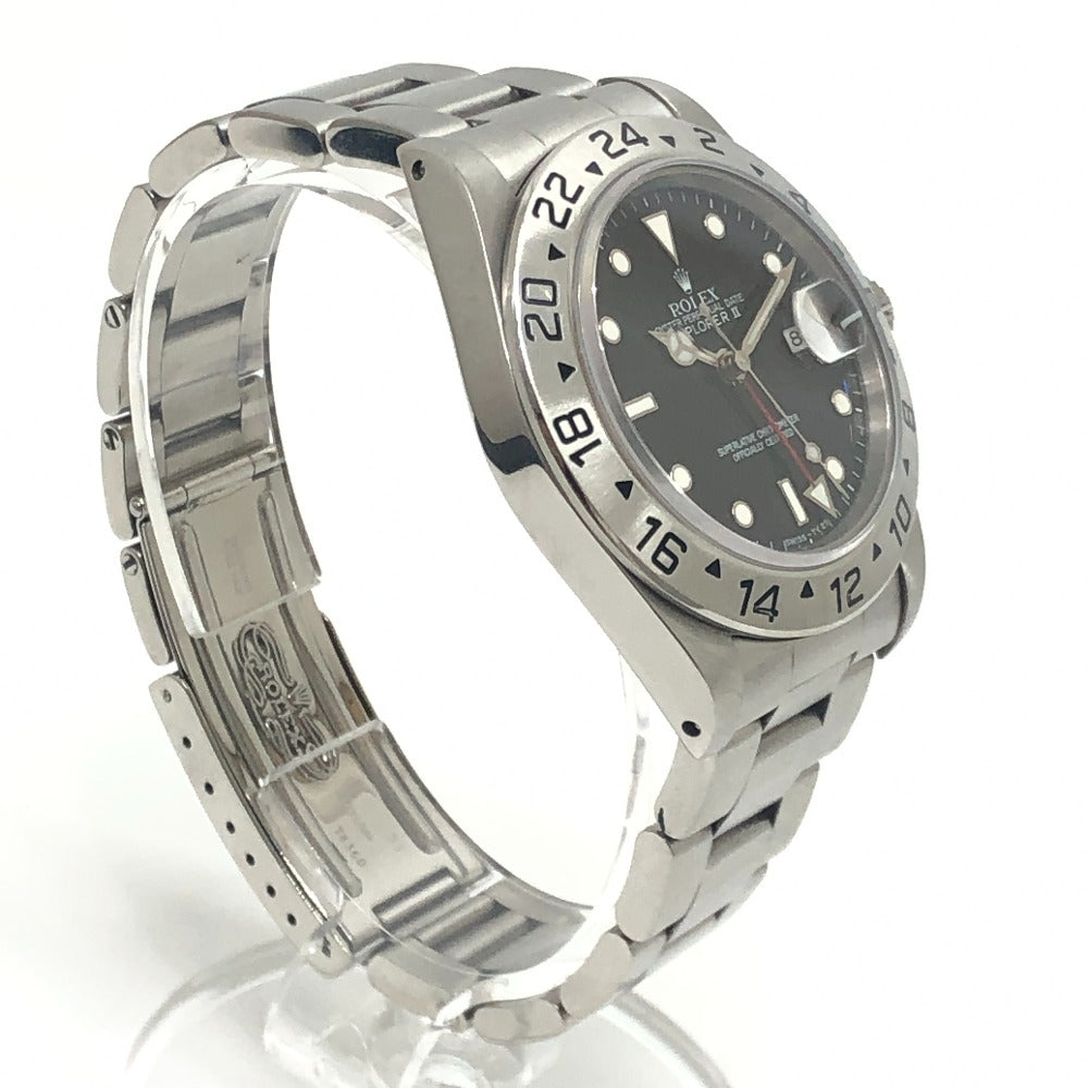 ROLEX 16570 Explorer II X-serial Automatic Date Watch Black Dial Wristwatch SS Men's Silver
