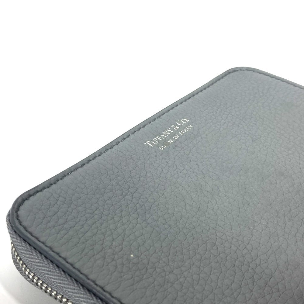 TIFFANY&Co. Smartphone pouch Card Case Business card holder Pass case logo Zip Around Pouch Leather gray Used