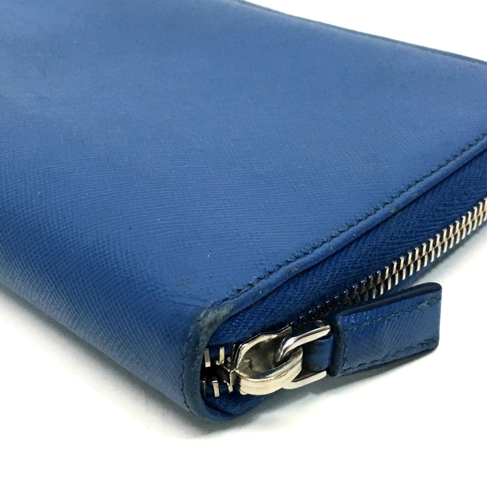 PRADA 2ML220 Organizer Round Zip Long Wallet in Saffiano Leather, Men's Azzurro Blue