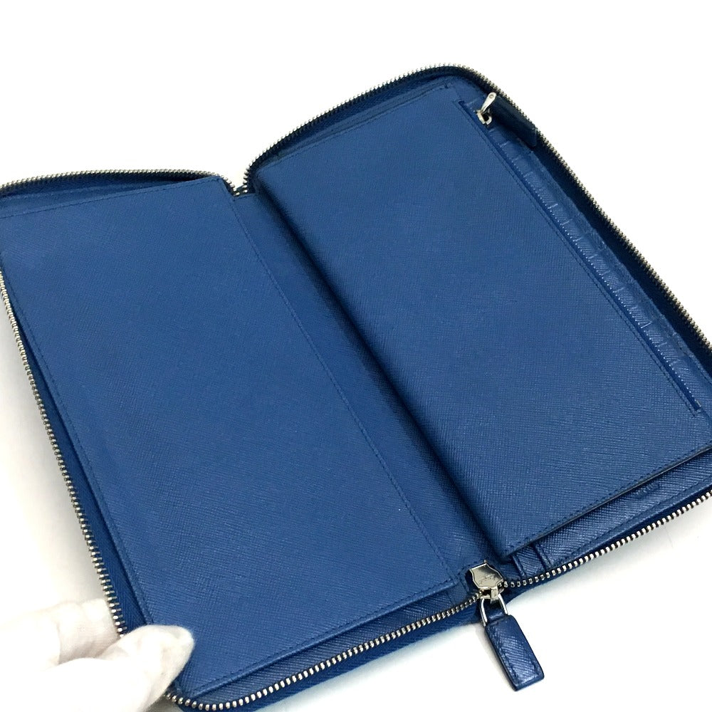 PRADA 2ML220 Organizer Round Zip Long Wallet in Saffiano Leather, Men's Azzurro Blue